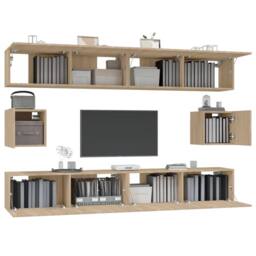 Berkfield Home 6 Piece TV Cabinet Set Sonoma Oak Engineered Wood in Light Oak - thumbnail 4