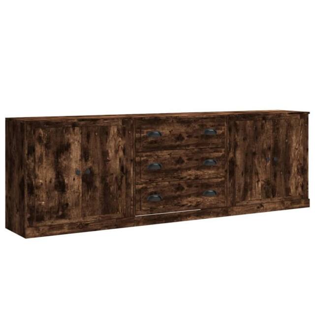 Berkfield Home Sideboards 3 pcs Smoked Oak Engineered Wood in Brown - image 1
