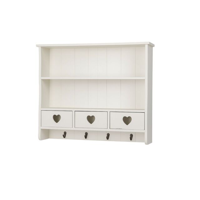Melody Maison Large Pale Cream Wall Shelf With Heart Drawers - image 1