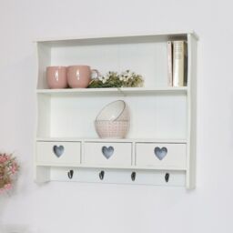 Melody Maison Large Pale Cream Wall Shelf With Heart Drawers - thumbnail 2