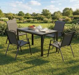Alivio Outdoor Patio Dining Table Set with 4 Chairs - Modern Metal Garden Furniture for Balcony, Backyard & Terrace in Grey - thumbnail 2
