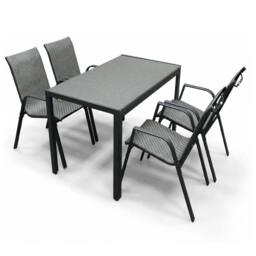 Alivio Outdoor Patio Dining Table Set with 4 Chairs - Modern Metal Garden Furniture for Balcony, Backyard & Terrace in Grey - thumbnail 1