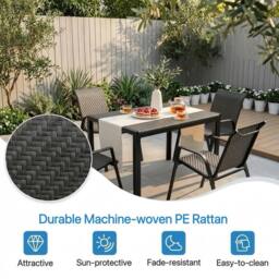 Alivio Outdoor Patio Dining Table Set with 4 Chairs - Modern Metal Garden Furniture for Balcony, Backyard & Terrace in Grey - thumbnail 8