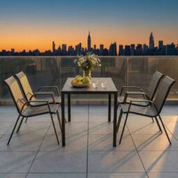 Alivio Outdoor Patio Dining Table Set with 4 Chairs - Modern Metal Garden Furniture for Balcony, Backyard & Terrace in Grey - thumbnail 3