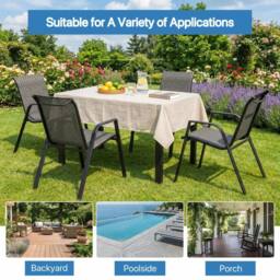 Alivio Outdoor Patio Dining Table Set with 4 Chairs - Modern Metal Garden Furniture for Balcony, Backyard & Terrace in Grey - thumbnail 5