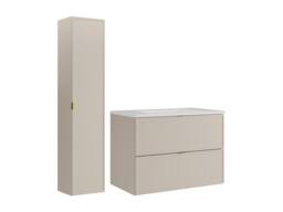 Vente-unique Suspended Bathroom Vanity Unit With Inset Basin & Tall Storage in Beige - thumbnail 4