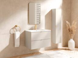 Vente-unique Suspended Bathroom Vanity Unit With Inset Basin & Tall Storage in Beige - thumbnail 1