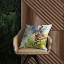 Warren Reed - Designer Hare & Daisies Watercolour Outdoor Cushion in Brown - Size: 60 cm x 60 cm - thumbnail 2
