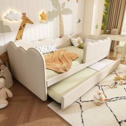 ModernLuxe Upholstered daybed with pull-out guest bed in Beige - Size: Single - thumbnail 8
