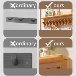 Nordara 8 Hooks Wooden Wall Mounted Coat Rack With Floating Shelf in Brown - thumbnail 3