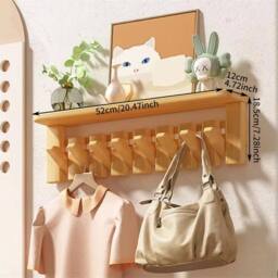 Nordara 8 Hooks Wooden Wall Mounted Coat Rack With Floating Shelf in Brown - thumbnail 2