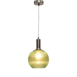 First Choice Lighting Set of 2 Betchley - Green Ribbed Globe Satin Nickel Deco Pendants - thumbnail 3