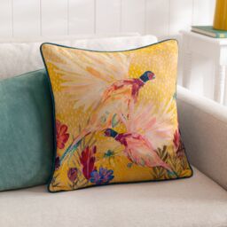 Wylder Country Wilds Pheasant Bloom Printed Cushion in Gold - Size: 45 cm x 45 cm