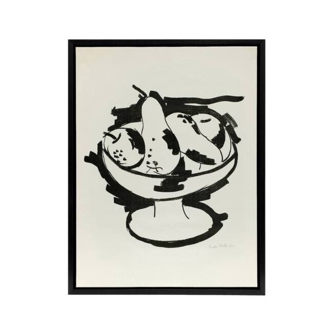 "Artery8 Bowl of Fruit Still Life Sketch Hartley Black Framed Canvas Wall Art in White - Size: W18"" x H24""" - image 1
