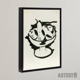 "Artery8 Bowl of Fruit Still Life Sketch Hartley Black Framed Canvas Wall Art in White - Size: W18"" x H24""" - thumbnail 2