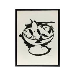 "Artery8 Bowl of Fruit Still Life Sketch Hartley Black Framed Canvas Wall Art in White - Size: W18"" x H24""" - thumbnail 1