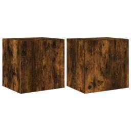 Berkfield Home TV Wall Cabinets with LED Lights 2 pcs Smoked Oak 40.5x35x40 cm in Brown - thumbnail 3