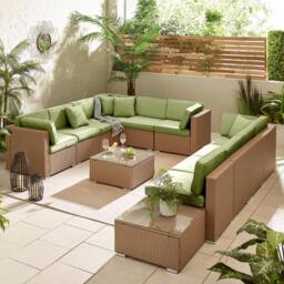FurnitureboxUK Orlando 10 Seat Modular Outdoor Garden Rattan Sofa in Green