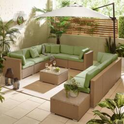 FurnitureboxUK Orlando 10 Seat Modular Outdoor Garden Rattan Sofa in Green - thumbnail 2