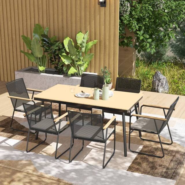 OUTSUNNY 6 Seater Garden Dining Set with Cushions Rattan Backrest in Natural - image 1
