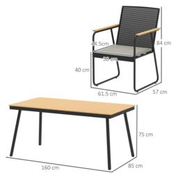 OUTSUNNY 6 Seater Garden Dining Set with Cushions Rattan Backrest in Natural - thumbnail 3