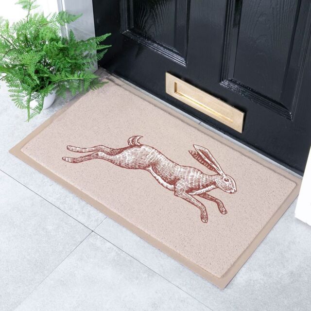 Artsy Mats Jumping Hare Indoor & Outdoor Doormat - 70x40cm in Beige - Size: 40 cm x 70 cm - image 1