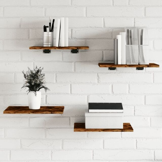 Berkfield Home Wall Shelves 4 pcs Smoked Oak 40x30x1.5 cm Engineered Wood in Brown - image 1