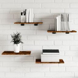Berkfield Home Wall Shelves 4 pcs Smoked Oak 40x30x1.5 cm Engineered Wood in Brown - thumbnail 1