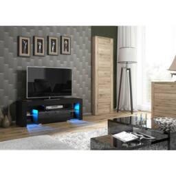 Mex Furniture LTD TV Unit Floe 130cm - Black with Gloss Doors & LED Lights - thumbnail 2