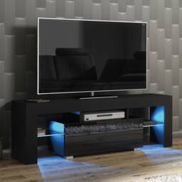 Mex Furniture LTD TV Unit Floe 130cm - Black with Gloss Doors & LED Lights - thumbnail 1