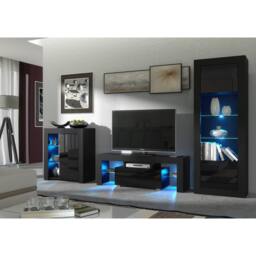 Mex Furniture LTD TV Unit Floe 130cm - Black with Gloss Doors & LED Lights - thumbnail 4