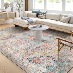 Livabliss Harput-Vintage Blue Orange Yellow Grey Traditional Boho Living Rug in Teal - Size: 120 cm x 170 cm - thumbnail 7
