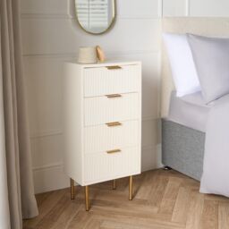 OHS Ribbed 4-Drawer Unit Engineered Wood Cabinet Storage in Cream - thumbnail 2