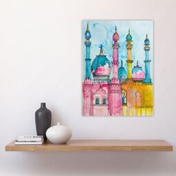 "Artery8 Brighton Royal Pavilion Colourful Watercolour Wall Art Print in Blue - Size: W12"" x H16""" - thumbnail 4