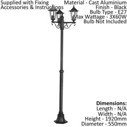 Loops 4 PACK IP44 Outdoor Bollard Light Black Cast Aluminium 3 Arm 60W E27 Post - thumbnail 2