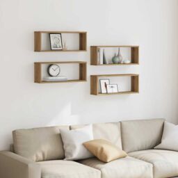 Berkfield Home Wall Cube Shelves 4 pcs Artisan Oak 60x15x23 cm Engineered Wood in Brown - Size: 60 x 15 x 23 cm - thumbnail 3