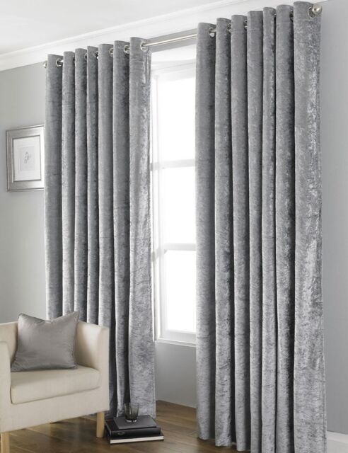 HomeSpace Direct Euphoria Crushed Velvet Blackout Eyelet Curtains in Grey - Size: 168 cm width x 183 cm drop - image 1