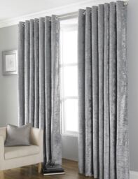 HomeSpace Direct Euphoria Crushed Velvet Blackout Eyelet Curtains in Grey - Size: 168 cm width x 183 cm drop - thumbnail 1