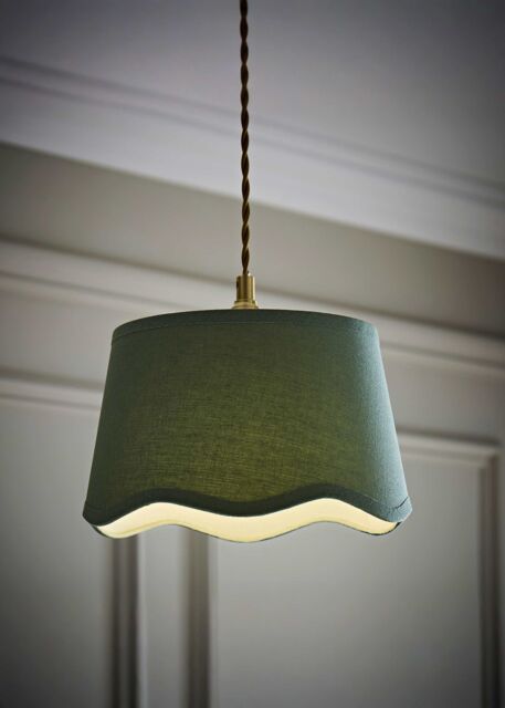 ValueLights Mabel Linen Small 20cm Scallop Edge with Trim Ceiling Light Lamp Shade in Pale Green - image 1