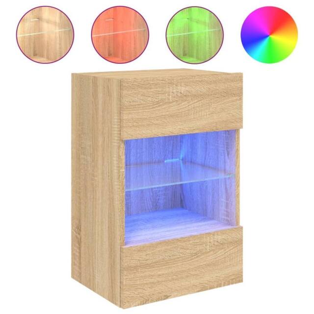 Berkfield Home TV Wall Cabinet with LED Lights Sonoma Oak 40x30x60.5 cm in Light Brown - image 1