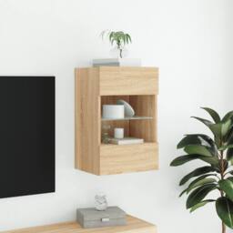Berkfield Home TV Wall Cabinet with LED Lights Sonoma Oak 40x30x60.5 cm in Light Brown - thumbnail 5