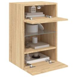 Berkfield Home TV Wall Cabinet with LED Lights Sonoma Oak 40x30x60.5 cm in Light Brown - thumbnail 7