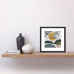 Artery8 Abstract Landscape Grunge Boho Sunrise Vintage Square Wooden Framed Wall Art Print Picture 8X8 Inch in Black - thumbnail 2