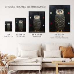 "Wee Blue Coo Wall Art Print The Night Watch Man Surreal Cosmic Owl Portrait & Starry Sky Grey Blue Orange Oil Painting Poster - Size: W18"" x H24""" - thumbnail 3