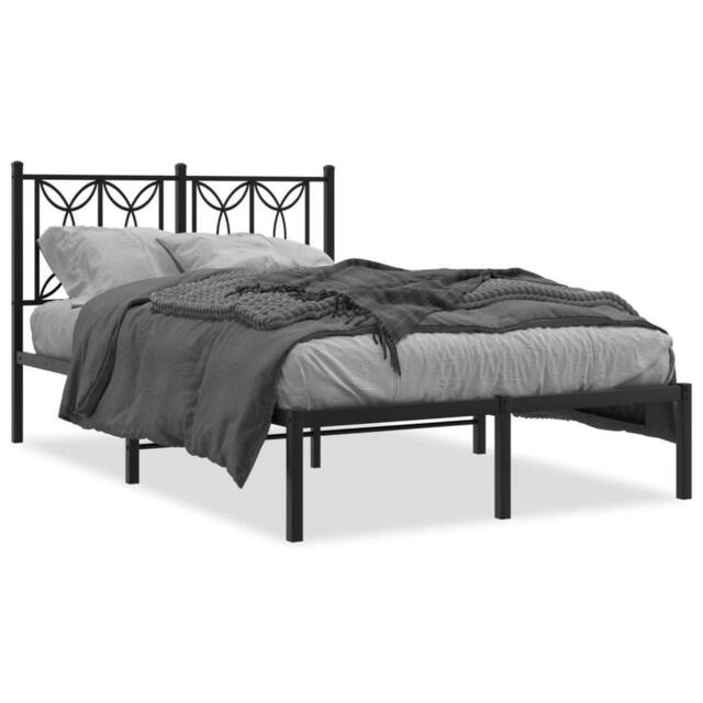 Berkfield Home Metal Bed Frame without Mattress with Headboard Black 120x190cm - Size: 120x190 cm - image 1