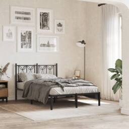 Berkfield Home Metal Bed Frame without Mattress with Headboard Black 120x190cm - Size: 120x190 cm - thumbnail 2