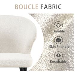 SONARA Set of 2 Boucle Fabric Dining Chairs with Arms & Cross Metal Legs in White - thumbnail 4