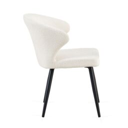 SONARA Set of 2 Boucle Fabric Dining Chairs with Arms & Cross Metal Legs in White - thumbnail 6