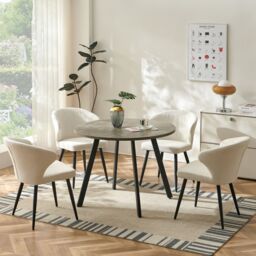 SONARA Set of 2 Boucle Fabric Dining Chairs with Arms & Cross Metal Legs in White - thumbnail 5