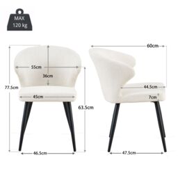 SONARA Set of 2 Boucle Fabric Dining Chairs with Arms & Cross Metal Legs in White - thumbnail 2
